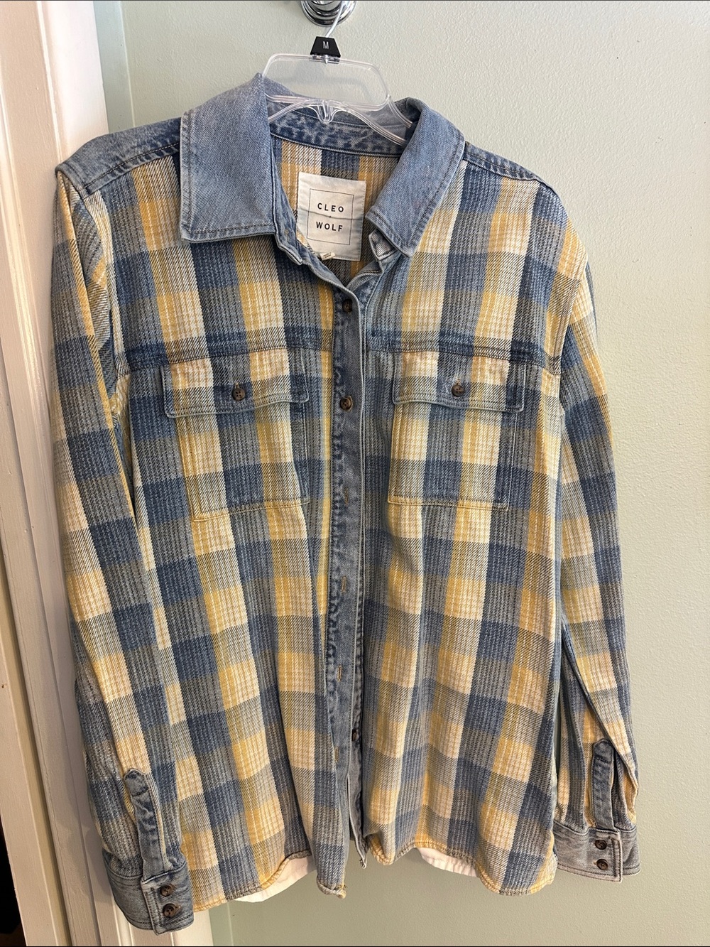 Cleo + Wolf Women's Blue and Yellow Plaid Button-Down Shirt Jacket
